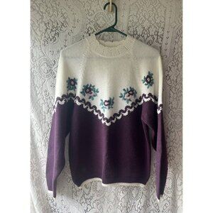 Vintage‎ Thats Me Embroidered Floral Sweater Purple Beaded Cottagecore Medium